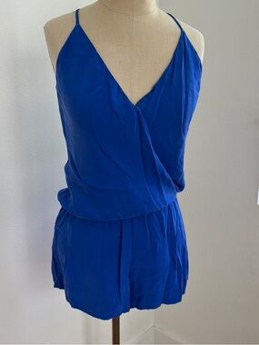 Alexie Royal Blue Spaghetti Strap Romper with button front size small
